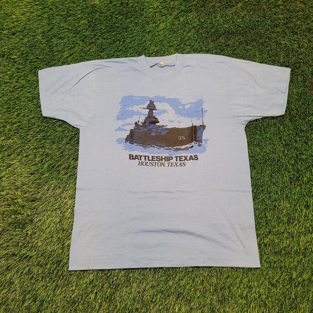 VTG 80s Single Stitch USS Texas BB-35 T-Shirt Mens M Military Ship